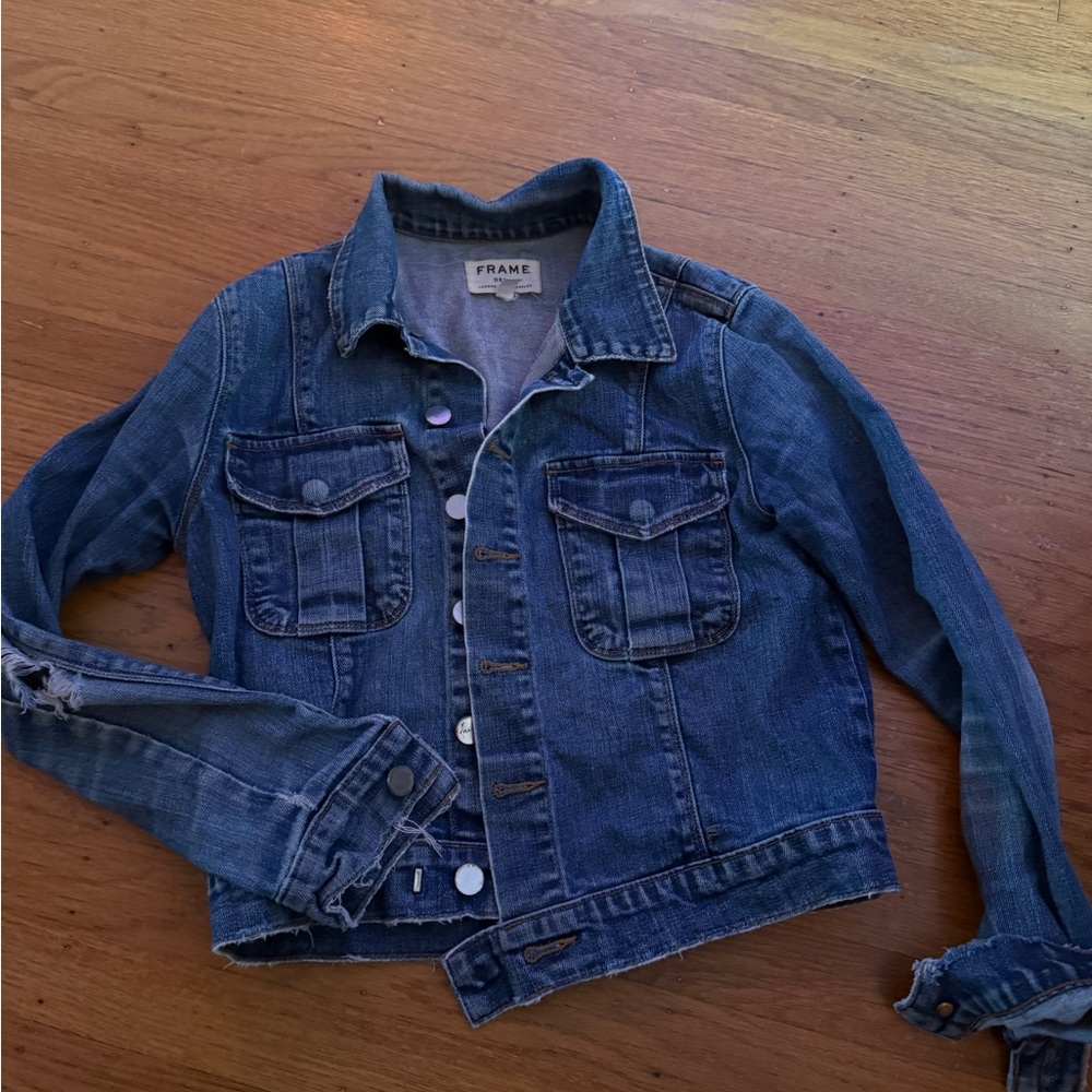 Frame Denim Cropped Dark Blue Jean Jacket